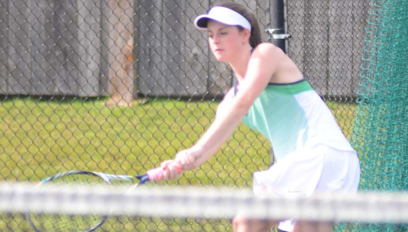 Daily Leader / Marty Albright / West Lincoln Katy Clark returns a serve in girls singles action against Resurrection Monday at the Brookhaven Country Club.