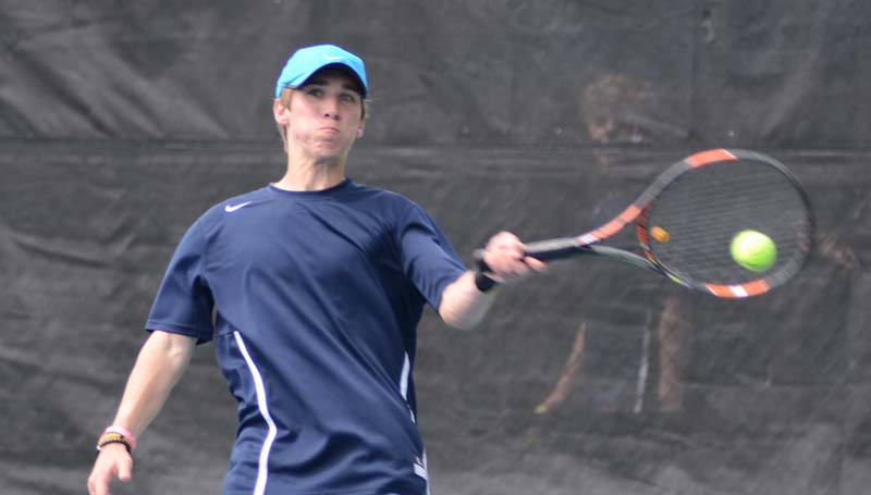 Daily Leader / Photo submitted / Brookhaven's Dalton Fortado returns a serve in mixed double action against Stone County Friday.