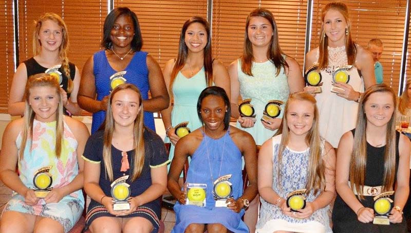 Daily Leader / Stacy Leake / The Bogue Chitto softball team was honored during the school's athletic banquet. Players receiving awards were (seated, from left) Reagan Kirkland, Most Improved; Julianna Frazier, Rookie of Year; Zariah Matthews, Batting Title, Outfield Award; Baileigh Jackson, Infield Award; Karly Leake, Lady Bobcat Award; (standing) Stevie Montgomery, Coaches Award; Christian Black, Pitcher Award; Cherie Savoie, Down-N-Dirty Award; Codi Leggett, Silver Slugger, Golden Glove; and Terrah Nelson, MAC 1A/2A/3A All-Star, RBI Title.