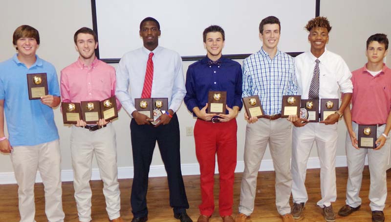 Daily Leader / Photo submitted / The Brookhaven baseball team was honored during its athletic banquet. Players receiving awards were (from left) Tate Walley, Best Pitcher; Blaine Moak, Team Captain, Best Offensive Player, Most Valuable Player; Darrian Wilson, Captain; Dwayne Oberschmidt Panther, Academic Award; Reese Reynaud, Mr. Hustle; Jon Mark Mathis, Mr. Hustle, Captain; and Brandon Henyard, Best Defensive Player, Mr. Hustle, Dwayne Obershmidt Panther Award Team, Captain.