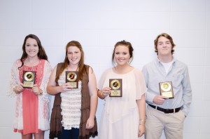 The Brookhaven Academy track team was honored during their spring athletic banquet. Players receiving awards were (from left) Kaitlyn Jordan, Most Valuable Girls Runner; Cameron Watson, Top Field Event; Kaitlyn Van Norman, Coaches Award; and Connor Griffin, Most Valuable Boys Runner. 