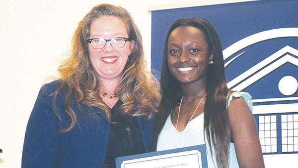 Photo submitted/ Copiah-Lincoln Community College Assistant Dean of Academic Instruction/Chairperson to the HPR Division Stephanie Duguid (left) presents the Outstanding Student-Athlete Award for Women’s Soccer to Si’Edriq Middleton of Meadville. The presentation was made during Copiah-Lincoln Community College’s recent awards day ceremonies.
