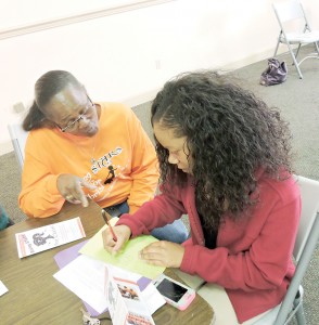 Photos submitted/Virginia Hamilton (left) helps Deoushanay Lewis complete a skill-building project during one of the monthly workshops hosted by Rising S.T.A.R.S. of Christ, a mentor program in Brookhaven. 