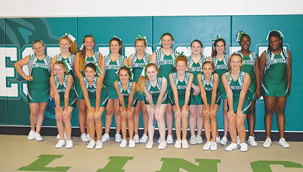 Photo submitted/ West Lincoln Junior High cheerleaders recently attended an NCA camp. During camp, they received the following awards: Herkie Team Award, Stunt S.A.F.E. Award, Technical Excellence Award, Squad Credential Certificate, Excellent Ribbon for Chant and Superior Ribbon for Cheer. Members of the squad are, front row from left): Bailee Goodson, Ainsley Griffin, Brooklyn Laird, Cameron Sumrall, Hannah Jarreau, Jona Hughes, Maggie Newman and Katherine Gifford; back row, from left: Whitney Howell, Summer Mulkey, Lorelai Langley, Maggie Owens, Madeline Rollins, Heidi Smith, Kellcee Smith, Cara Bowman, Brittany Sturkey and A’mya Brown. Cheer coaches (not pictured) are Janice Davis and Kellee Smith.