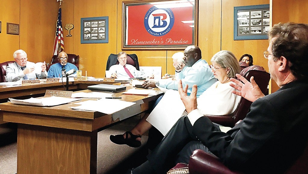 Photo by Alex Jacks/The Brookhaven Board of Aldermen discuss Police Chief Bobby Bell’s request for funding for SWAT training, uniforms and equipment for the Brookhaven Police Department during Tuesday’s budget work session.  