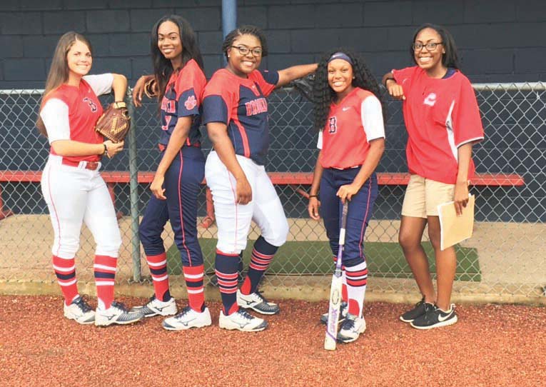 Photo submitted /Macy Ziskin (left), Cheyenne Motley, Jada Henderson, Tia Bussey and team manager Takia Brooks are the seniors on the 2016 Ole Brook slow-pitch softball team.