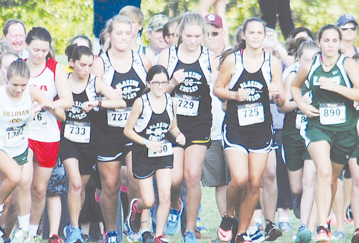 Photo submitted /Members of the girls’ cross country Blazing Eagles track team leave the starting line during the Madison-Rigeland Cross County Invitational held on Monday. Senior Blazing Eagles runner Jacob Wiggins placed 13th overall in the boys division of the event, which attracted more than 600 participants. The cross country team is a part of the Brookhaven Home Educators homeschool support group and is in its second year of competition. Melissa Lester is head coach.