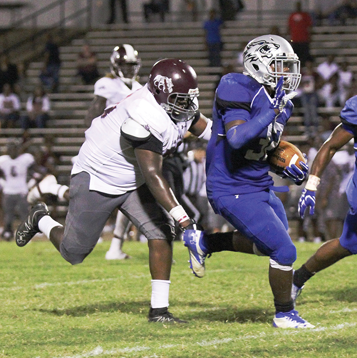 Photo by Amy Rhoads/Copiah-Lincoln linebacker Michael Graham returns an interception against Coahoma Thursday night.