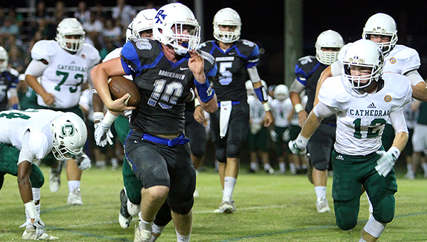 Photo by Sherylyn Evans/ Madison Smith breaks free in Brookhaven Academy’s loss to the Greeen Wave Friday