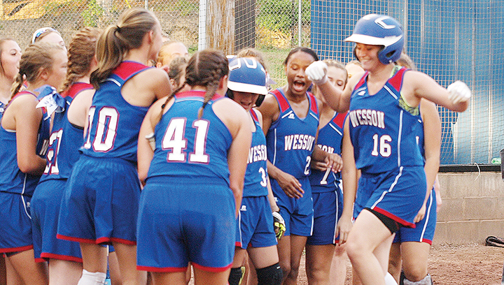 Photo submitted/Wesson’s Nikki Guess comes in to home for her first career homerun during the Cobras’ win against the Hazlehurst Indians Tuesday.