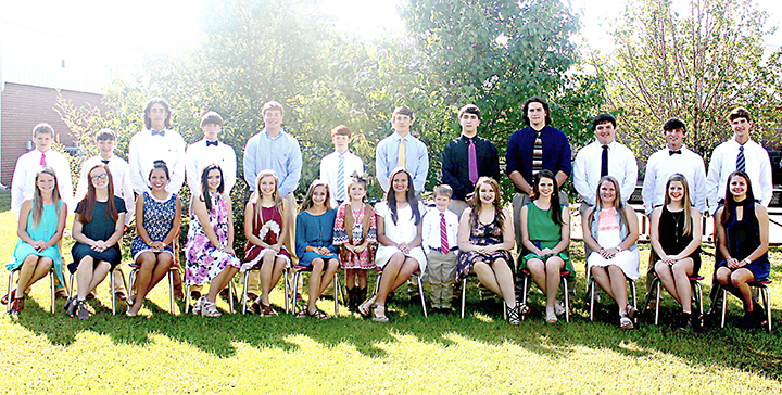 Photo submitted/The West Lincoln High School homecoming ceremony will be held Friday at 6 p.m. on Perry Miller Field. The Bears take on the Amite County Trojans with a 7 p.m. kickoff. The homecoming court includes, front row, seventh grade maid Bailee Goodson (left), eighth grade maid Cayleigh Long, freshman maid Emalyn Langley, sophomore maid Gracie Bowlin, junior maid Kaylee Porter, Miss West Lincoln Junior High Maggie Newman, flower girl Haleigh Beth Wallace, Miss West Lincoln High School Makennah Redd, crown bearer Fisher Holcomb and senior maids Marley Fauver, Katy Clark, Anna Brook Davis, Cameron Temple and Lillianne Rushing; and back row, seventh grade escort Gabe Bush, eighth grade escort Jordon Davis, freshman escort Austin Griffin, sophomore escort Gavin Burris, junior escort Zack Phillips, Mr. West Lincoln Junior High Noah Addison, Mr. West Lincoln High School Nathanael Addison and senior escorts Makenzie Morgan, Seth Bivens, Curt Thornton, Austin Burris and Dillon Griffin.