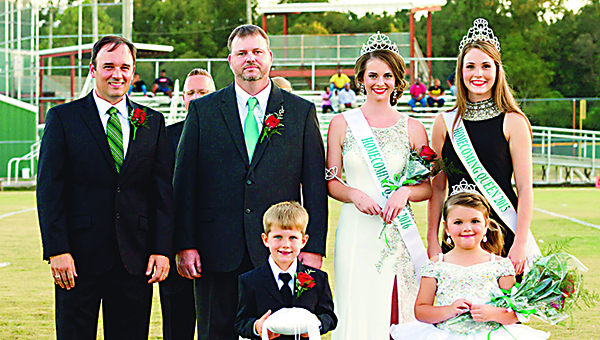 Photo by Theresa Allred / Katy Clark was named 2016 Homecoming Queen at West Lincoln Attendance Center Friday night. Pictured with her are (front, from left) Fisher Holcomb, crown bearer; Haleigh Beth Wallace, flower girl; (back) Principal John Shows; Albert Clark, Clark’s father and escort; and 2015 Homecoming Queen Lexis Leggett.