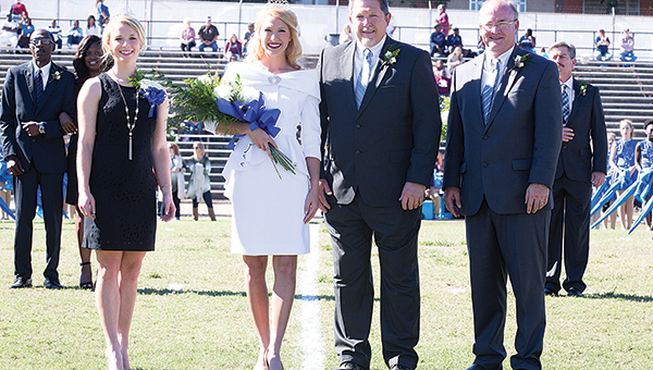 Photo by Amy Rhoads / 2015 Homecoming Queen Greta Carley (from left) crowned Katie Grace Culpepper as the 2016 Homecoming Queen for Copiah-Lincoln Community College Saturday. Her father, David Culpepper, escorted her during the ceremony. Co-Lin president Ronnie Nettles was also on hand for the presentation. Culpepper is also the daughter of Joni Culpepper.