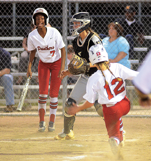 Photo by Anthony McDougle /Ole Brook’s Kat Wallace slides safely into home plate in the Panthers’ playoff series against Northwest Rankin Tuesday night.