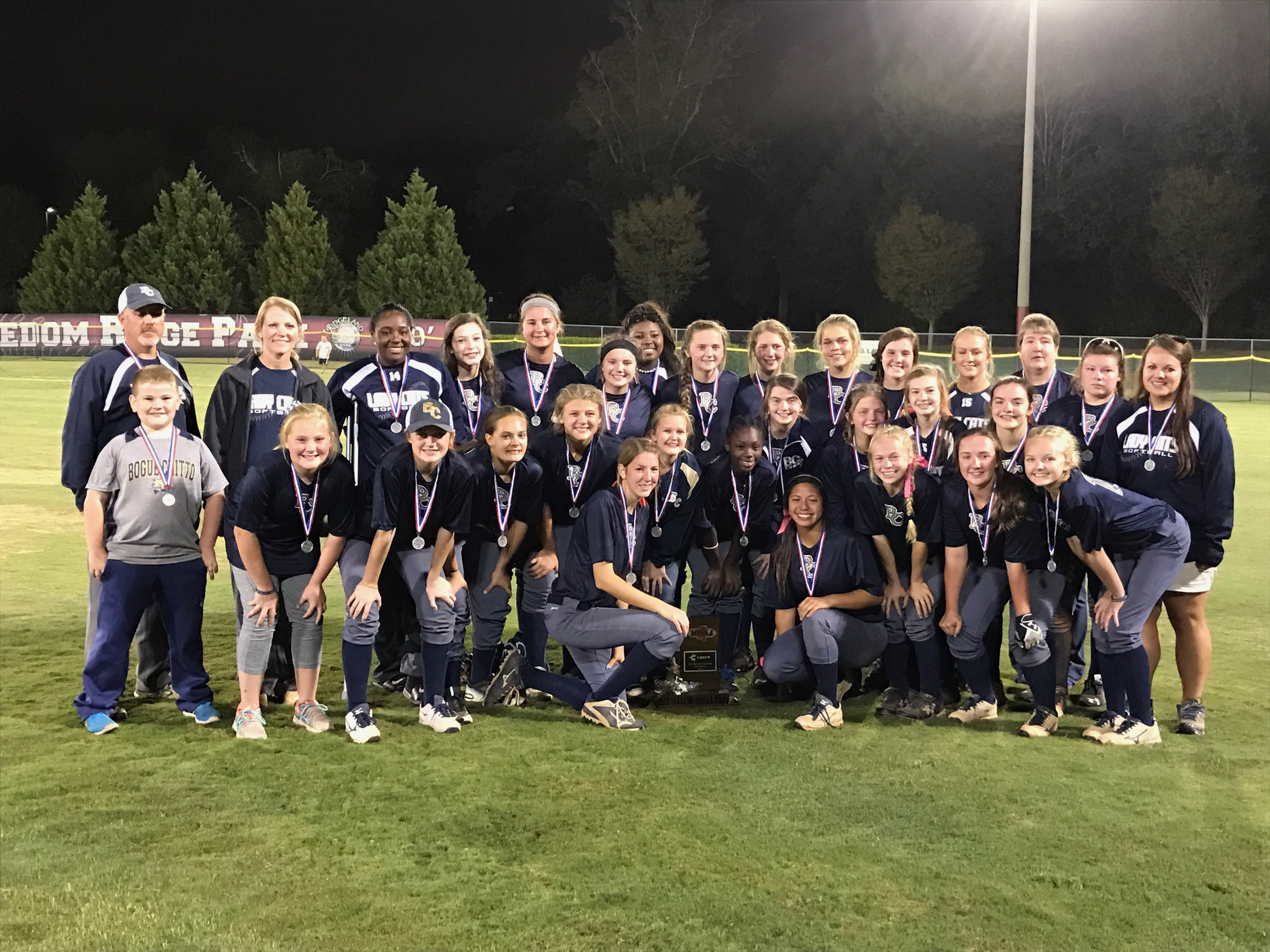 Photo by Stacey Leake\The Bogue Chitto Lady Bobcats lost to Hamilton Saturday in the Class 1A slow-pitch softball state championship. The Bobcats won Game 2 in a three-game series, beating Hamilton 19-15, but lost Games 1 (18-11) and Games 3 (15-2).