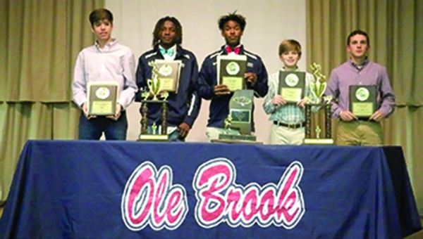 Photo submitted/Several Brookhaven cross country athletes were honored at a banquet recently. Boys awards: Andrew Knott, Most Improved; Adrian Lockwood, MVP; Antonio Dillon, Panther Award; Trace Brady, Junior High Scholastic; and Caleb McCreary, High School Scholastic. Girls awards: Merritt Wolfe, Junior High Scholastic; Jackie Madison, Most Improved; Carley Craig, Panther Award; Cristina Craig, High School Scholastic; and Arnancy Arnold, MVP.