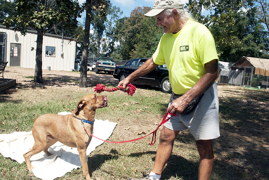 Daily Leader file photos / BARL’s trainer Roger Lambright plays with a three-legged dog the shelter rehomed in 2015.